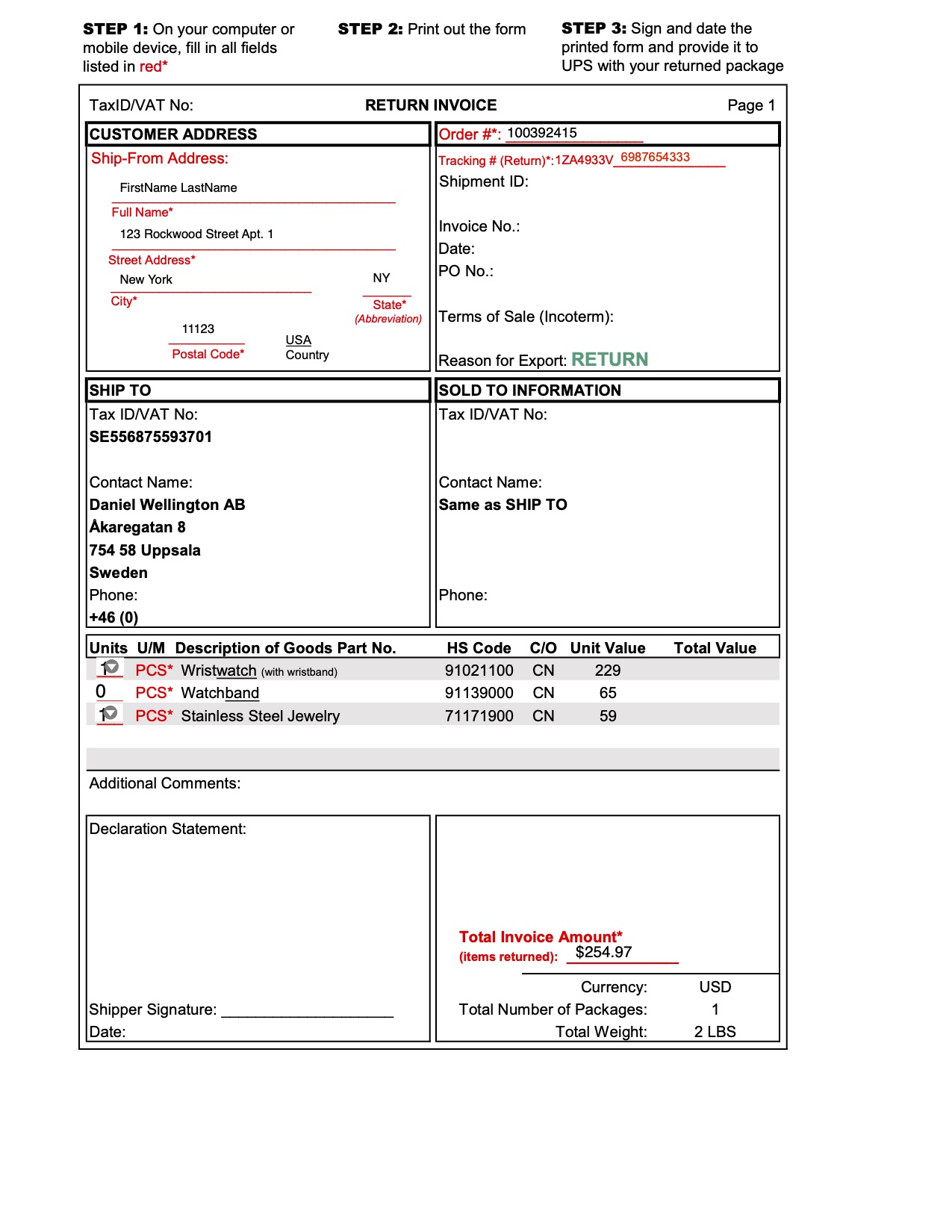 Ups customs invoice form